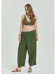 P Adjustable Waist Khaki Women's Plus Size Trousers with Rope Detail 4621